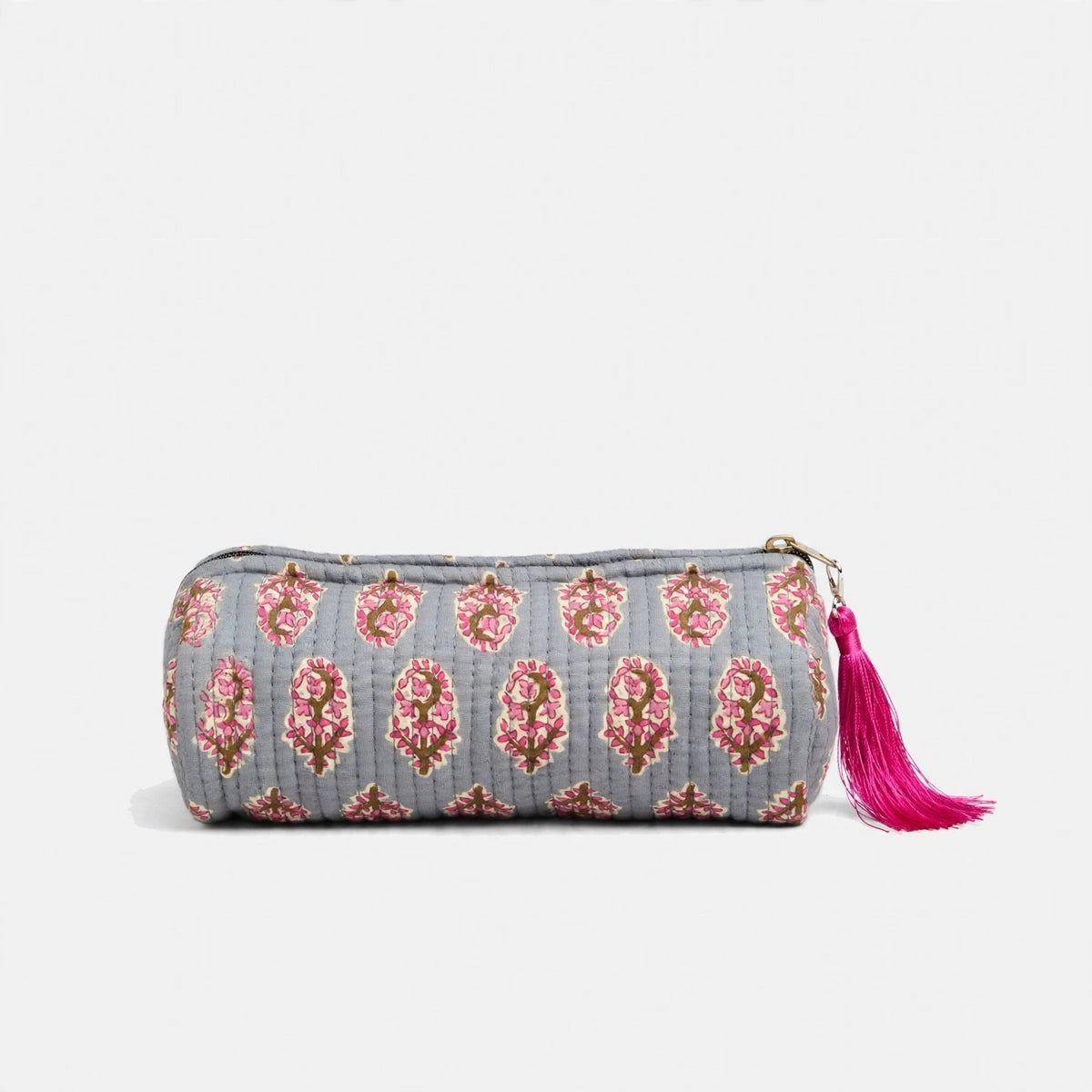 Estuche Indio Gris Estampado Rosa Fucsia y Ocre
